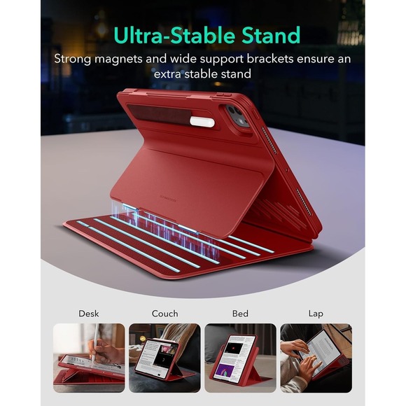 Rotating ESR Case for iPad Pro 11 M5 M4 2025 2024 Red Magnetic Stand - Picture 12 of 14